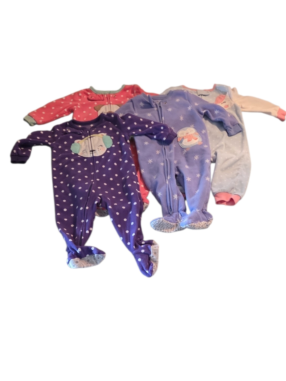 12 Month Carter's Baby Girl Fleece Footed Pajamas Sleep & Play Bundle - Lot of 4